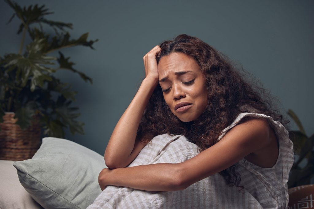 Woman sad and tired.