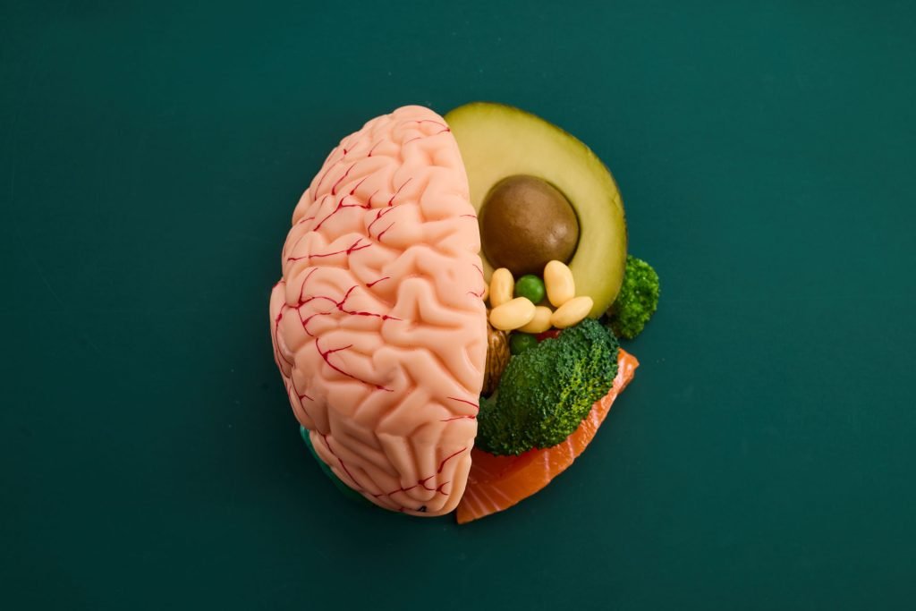 Brain with various food and fruits.